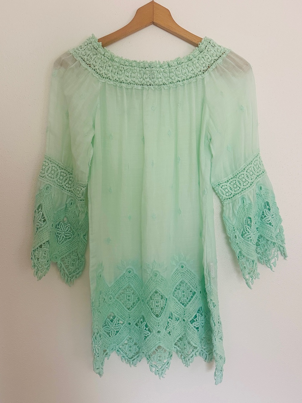 Temptation Positano Britannia Mint Green Crochet Lace Tunic Dress S/M